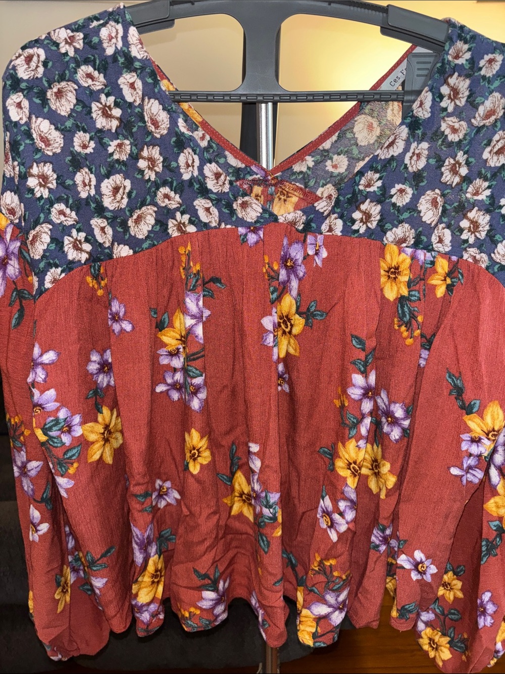 Floral Mixed-Print Boho Blouse